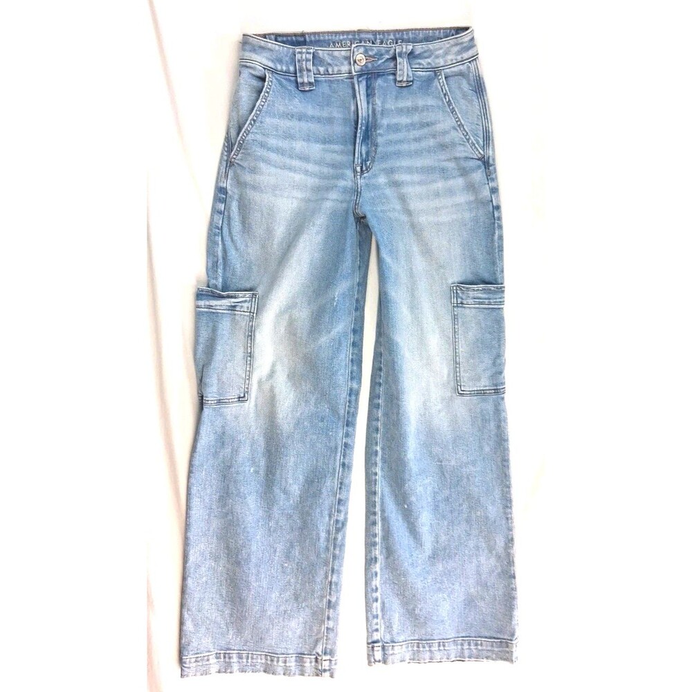 American Eagle Wome 2 Jeans Super High Rise Baggy Wide Leg Cargo Streetwear